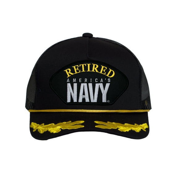 Top Headwear US Navy Captain Trucker Hat - Military Pride Cap, America's Navy Retired Black