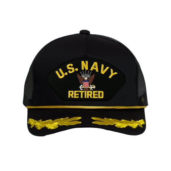 Top Headwear US Navy Captain Trucker Hat - Military Pride Cap, Retired Black