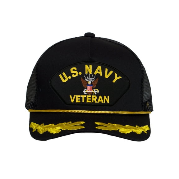 Top Headwear US Navy Captain Trucker Hat - Military Pride Cap, Veteran Black