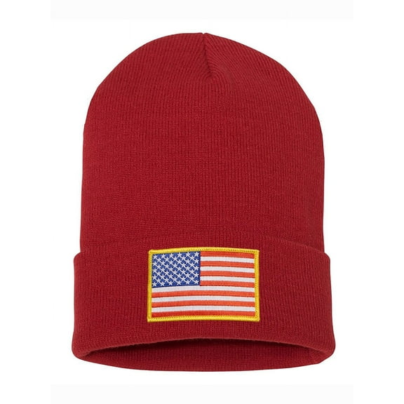 Top Headwear USA Flag Beanie - Men's Womens America Patriotic Long Winter Cuff Beanie Cap, Red