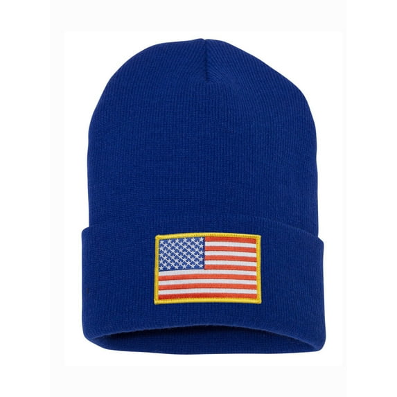 Top Headwear USA Flag Beanie - Men's Womens America Patriotic Long Winter Cuff Beanie Cap, Royal