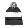 thumbnail image 1 of Top Headwear Unisex Men's Women's Stripe Pom Pom Beanie, Charcoal/White, 1 of 1