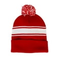 thumbnail image 1 of Top Headwear Unisex Men's Women's Stripe Pom Pom Beanie, Red/White, 1 of 1
