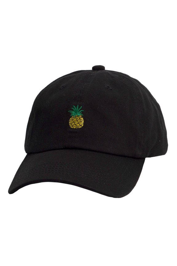 Top Headwear Unstructured Adjustable Dad Hat w/ design, Black Pineapple
