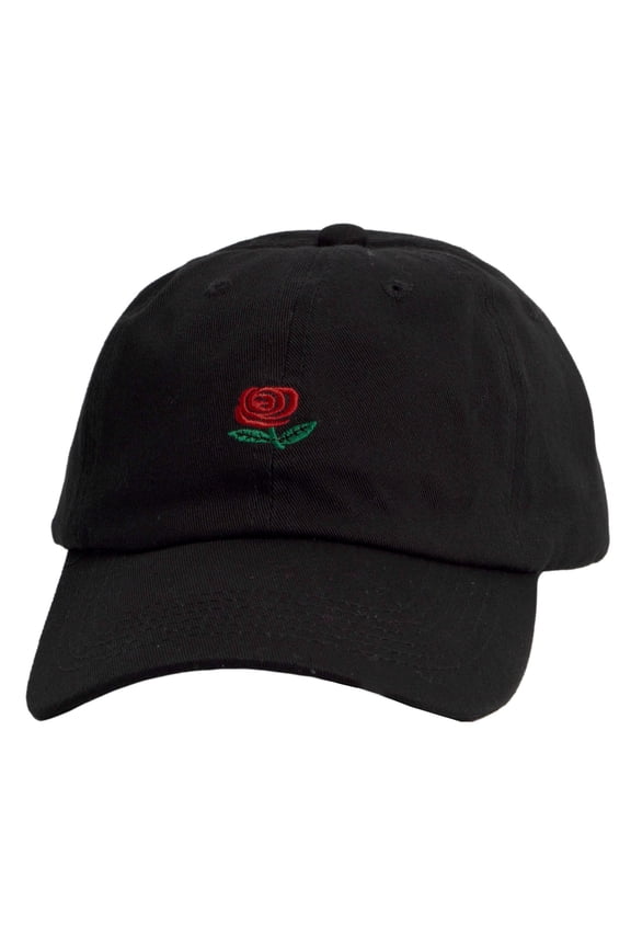 Top Headwear Unstructured Adjustable Dad Hat w/ design, Black Rose