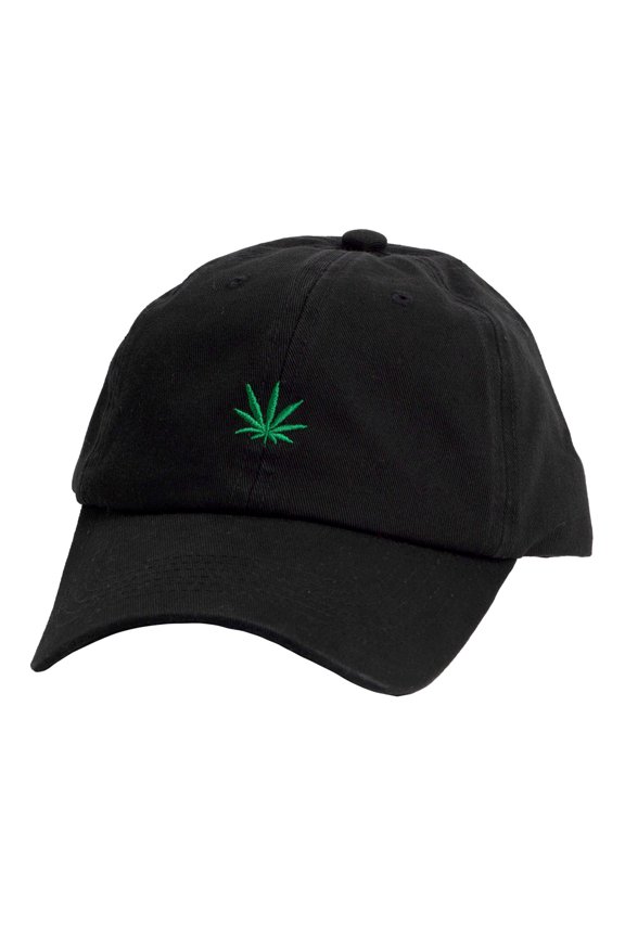 Top Headwear Unstructured Adjustable Dad Hat w/ design, Black Weed
