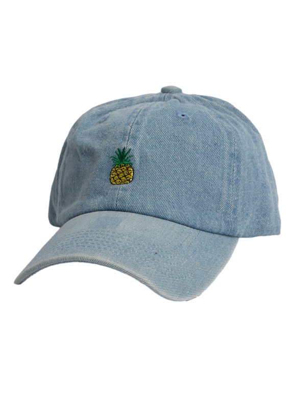 Top Headwear Unstructured Adjustable Dad Hat w/ design, Denim Pineapple