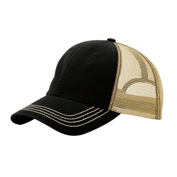 Top Headwear Washed Cotton Twill Adjustable Trucker Cap - Black/Khaki