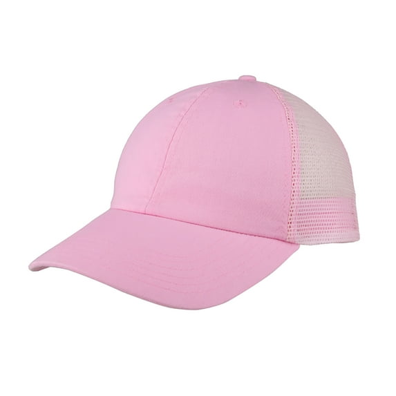 Top Headwear Washed Cotton Twill Mesh Adjustable Cap - Pink