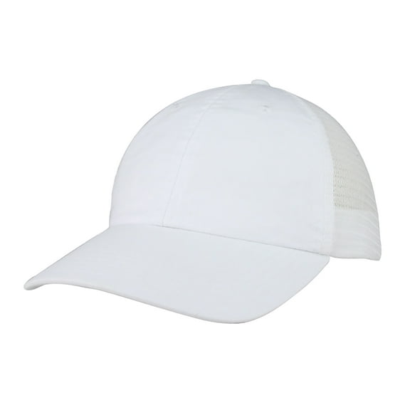 Top Headwear Washed Cotton Twill Mesh Adjustable Cap - White