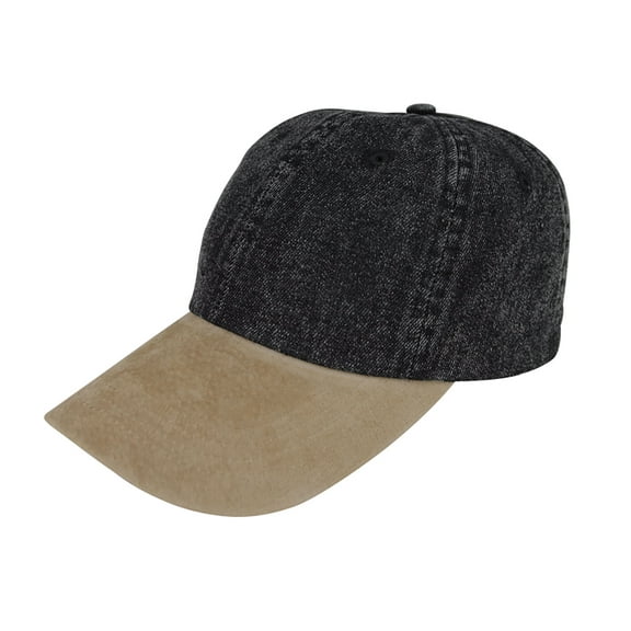 Top Headwear Washed Denim Cap w/ Suede Bill - Denim Black/Tan