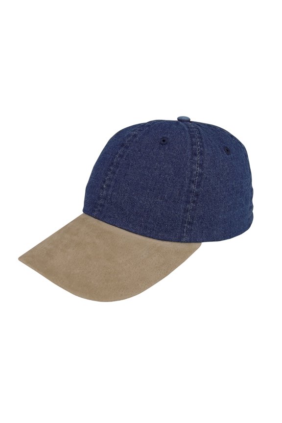 Top Headwear Washed Denim Cap w/ Suede Bill - Denim Navy/Tan