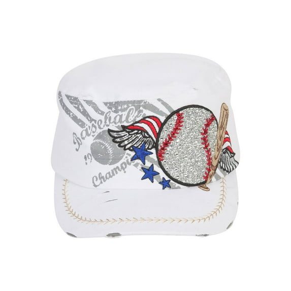 Top Headwear Winged Baseball Distressed Cadet Cap - White