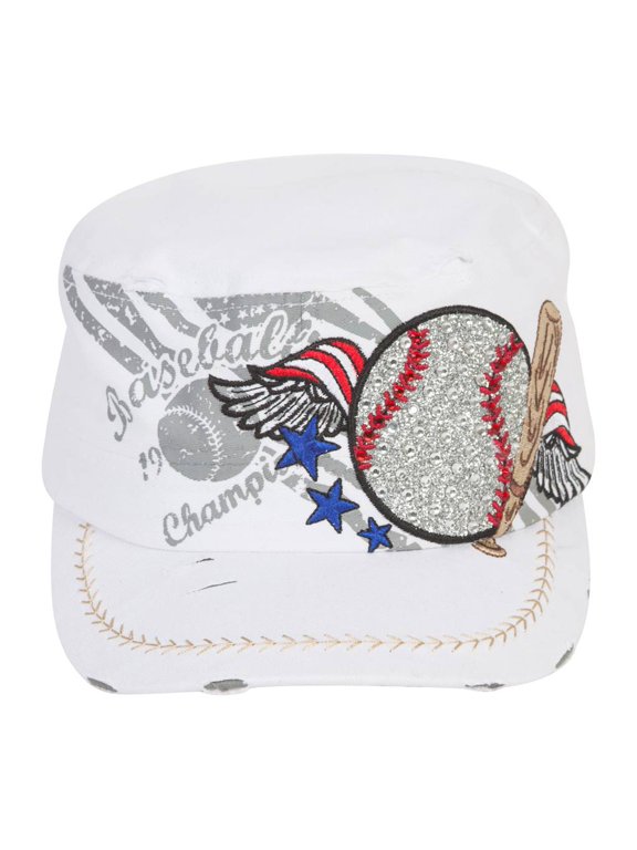 Top Headwear Winged Baseball Distressed Cadet Cap - White