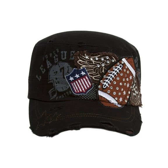 Top Headwear Winged Football Distressed Cadet Cap - Black
