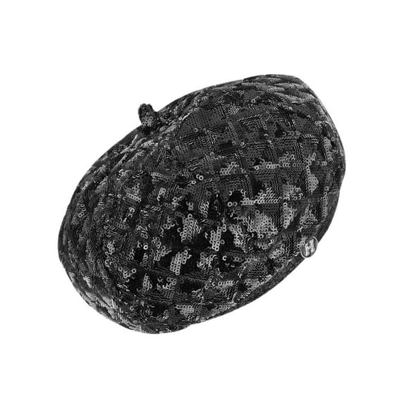 Top Headwear Winter Sequin Padded Beret - Black