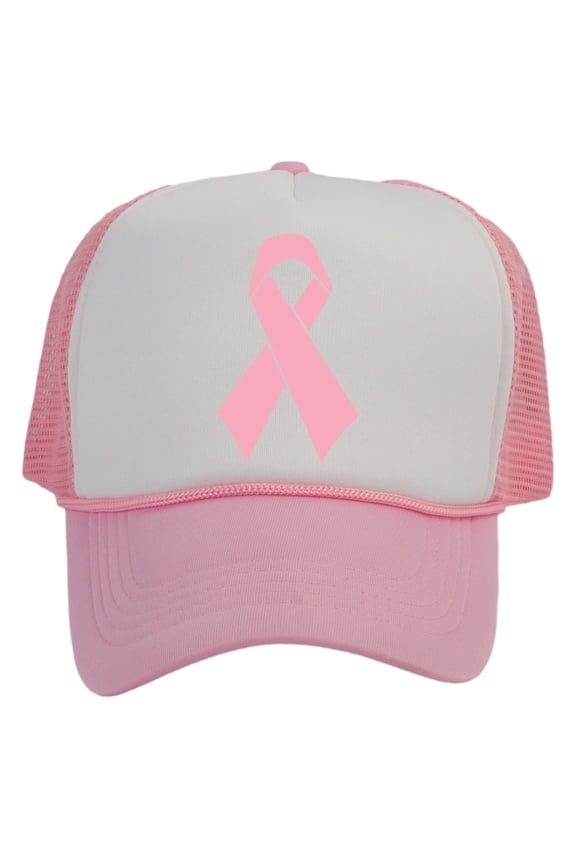 Top Headwear Women's Breast Cancer Hat - Pink Ribbon Awareness Trucker Cap, White Pink