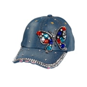 Top Headwear Womens Butterfly Lace Rhinestone Hat - Crystal Gem Bling Cap, Beige