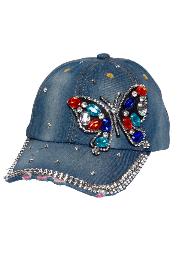 Top Headwear Women's Butterfly Lace Rhinestone Hat - Crystal Gem Bling Cap, Beige