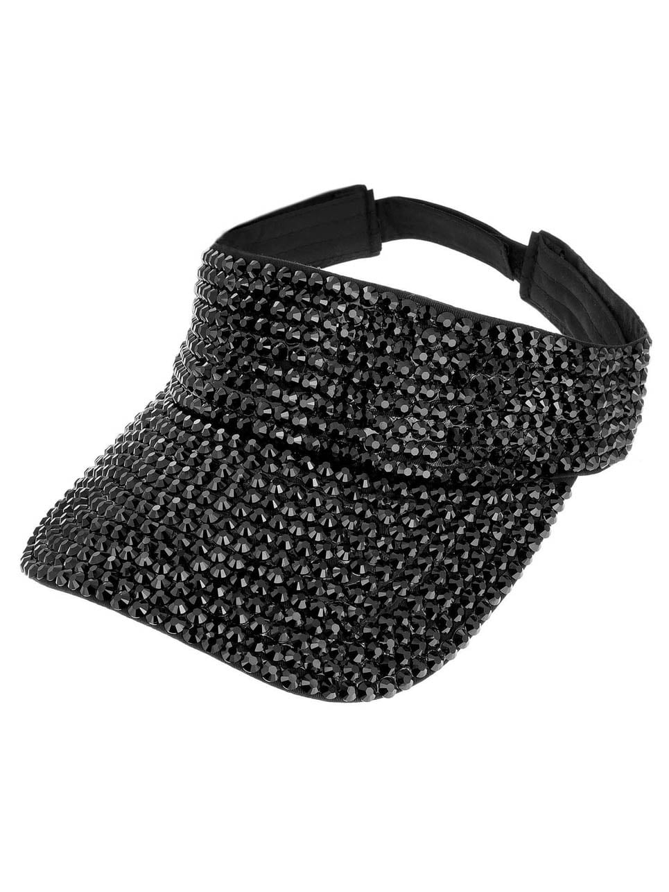 Elegant Black Rhinestone Sun Visor and Pouch Set Gudessly Shiny Rhinestones Sport Sun Visor Adjustable Summer  main image 3