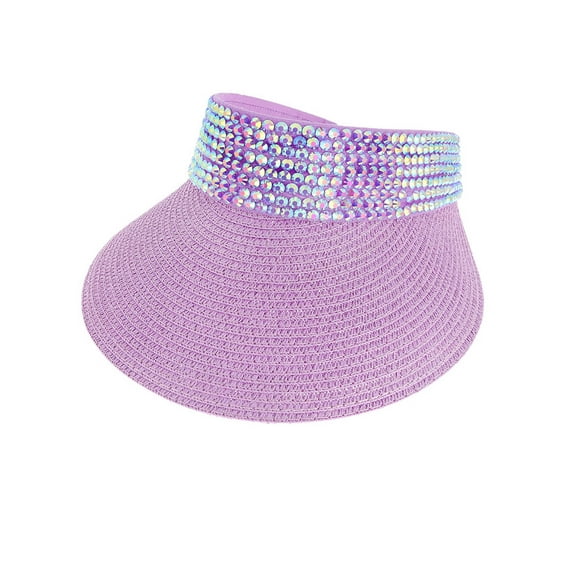 Top Headwear Women's Paper Braid 4 Inch Brim Sun Visor w/ Rhinestone - Lavender