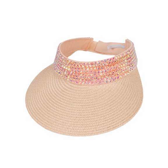 Top Headwear Women's Paper Braid 4 Inch Brim Sun Visor w/ Rhinestone - Pink