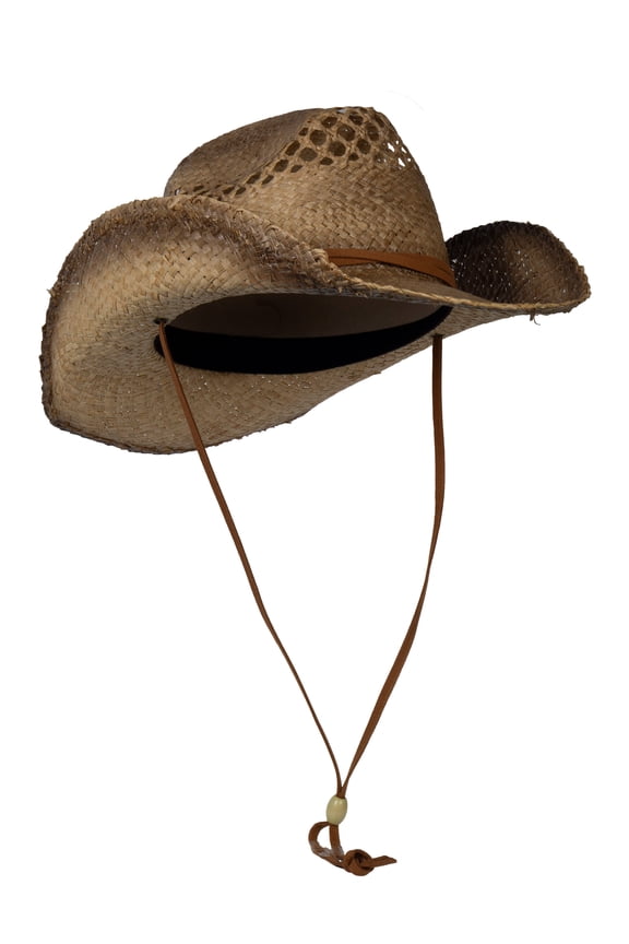 Top Headwear Women's Raffia Cowboy Hat - Western Raffia Outback Widebrim With Leather Chin Cord, Brown
