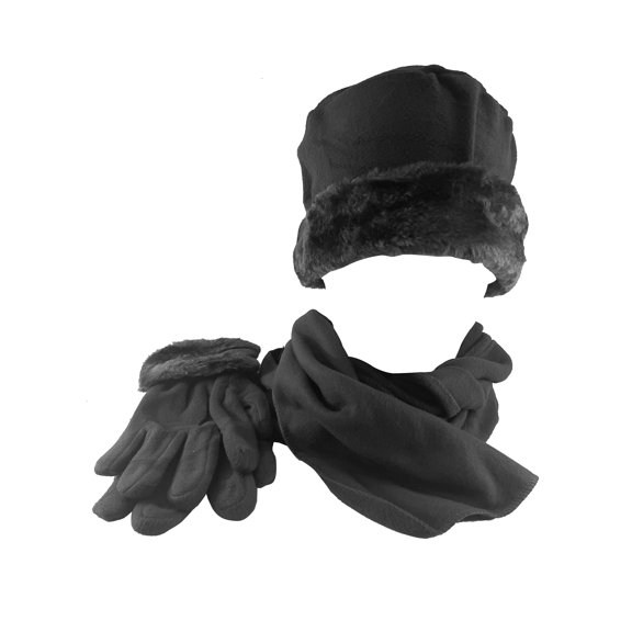 Top Headwear Women's Solid Fleece 3-Piece Winter Set - Charcoal
