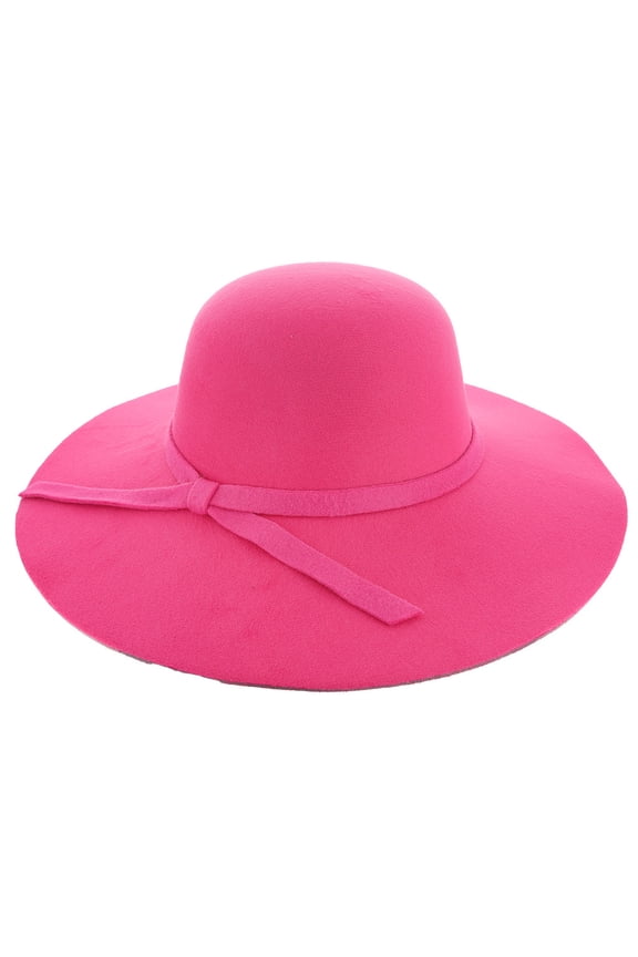 Top Headwear Womens Fashion Belted Felt Floppy Hat - Fuchsia