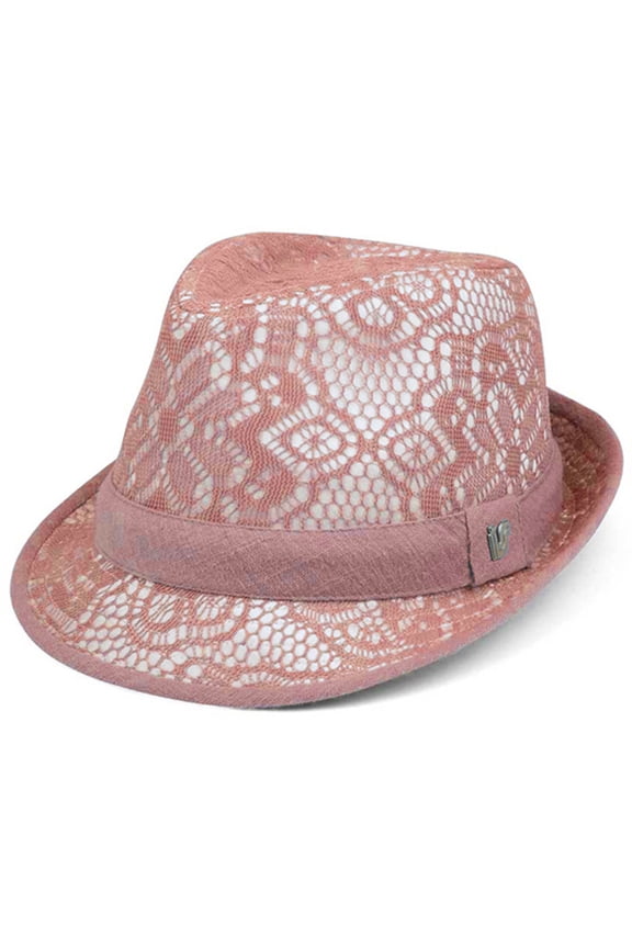 Top Headwear Womens Fashion Lace Fedora Hat - Light Pink
