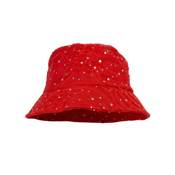 Top Headwear Womens Glitter Bucket Hat- Fashion Bling Sequin Hat, Red