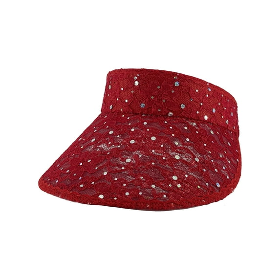 Top Headwear Womens Glitter Sequin Wide-Brim Visor Hat - Red