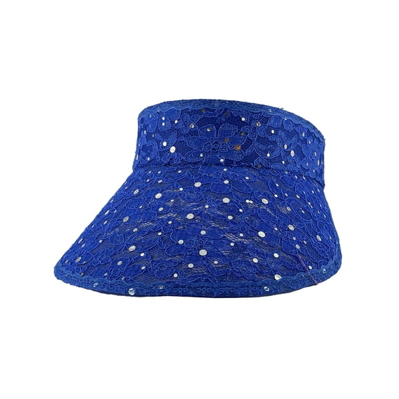 Top Headwear Womens Glitter Sequin Wide-Brim Visor Hat - Royal