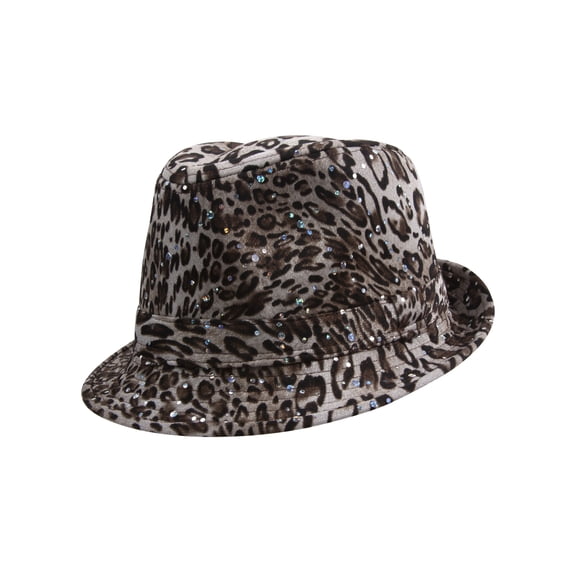 Top Headwear Womens Glitter Sparkle Fedora Hat - Leopard Brown