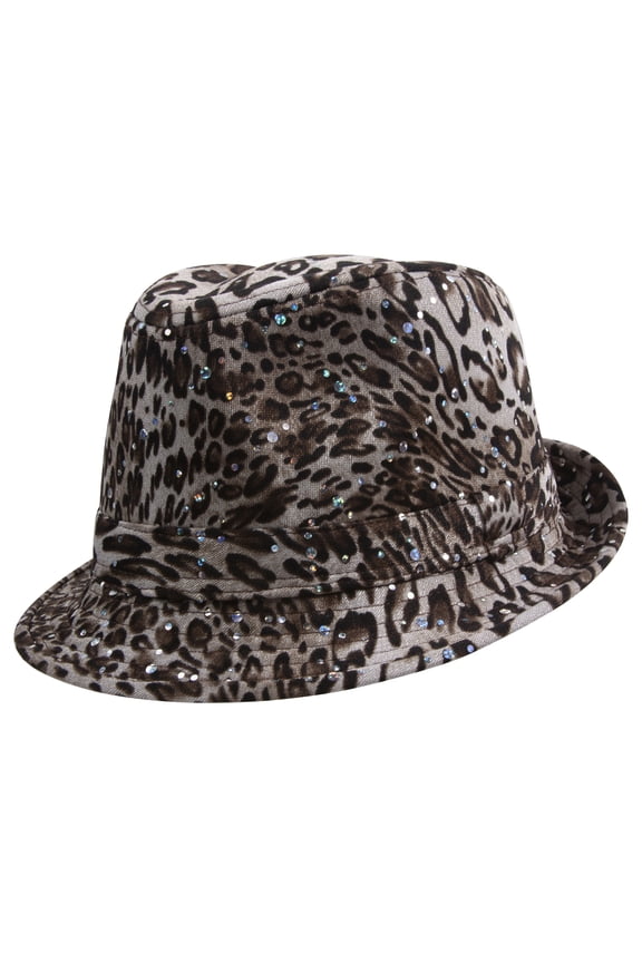Top Headwear Womens Glitter Sparkle Fedora Hat - Leopard Brown