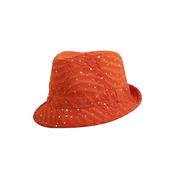 Top Headwear Womens Glitter Sparkle Fedora Hat - Orange