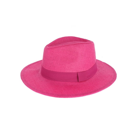 Top Headwear Womens Panama Upturn Paper Braid Wide Brim Fedora Hat - Fuchsia