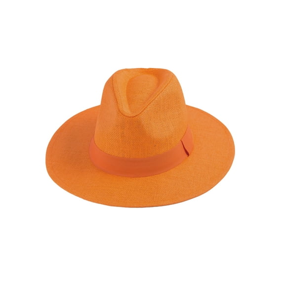 Top Headwear Womens Panama Upturn Paper Braid Wide Brim Fedora Hat - Orange