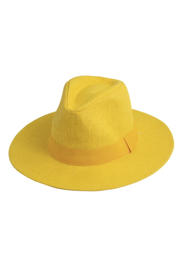 Top Headwear Womens Panama Upturn Paper Braid Wide Brim Fedora Hat - Yellow