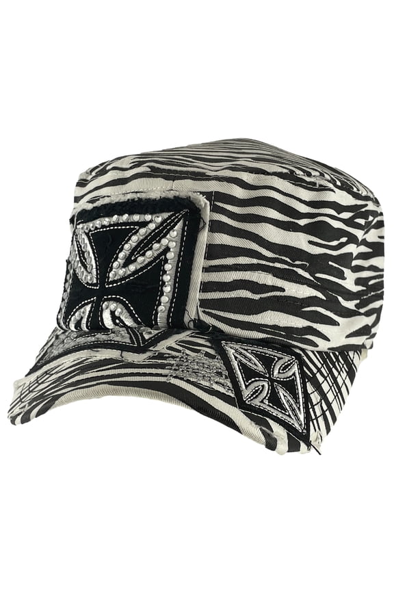 Top Headwear Womens Print Adjustable Cadet Cap - Zebra - Iron Cross