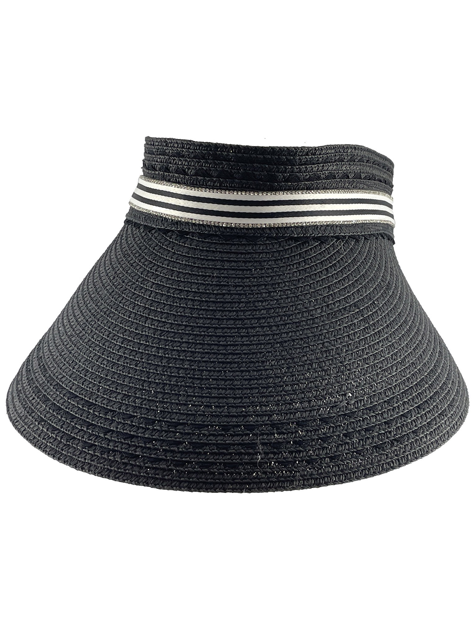 Wide Brim Straw Sun Hat in Black and Natural Stripe Bundle Striped Band Fedora Sun Hat – Panama Jack® main image 3