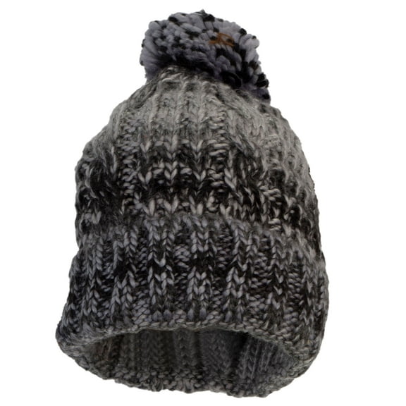Top Headwear Womens Winter Knit Beanie Hat Stripe Pom, Black/Grey