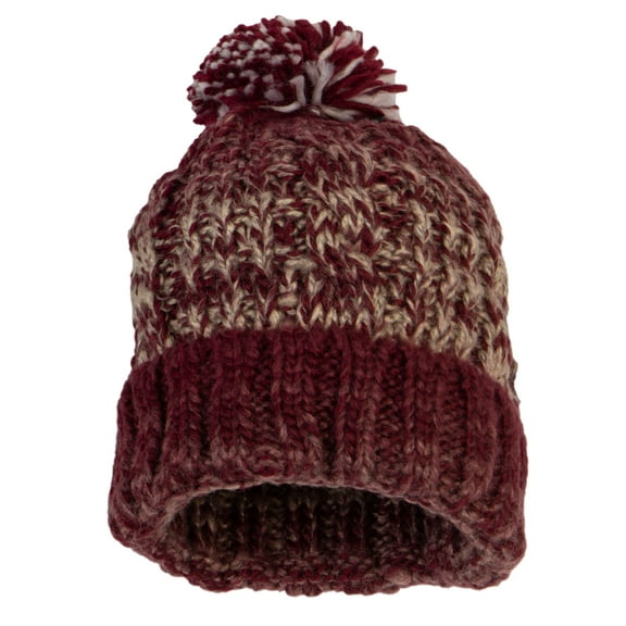 Top Headwear Womens Winter Knit Beanie Hat Stripe Pom, Burgundy/Cream