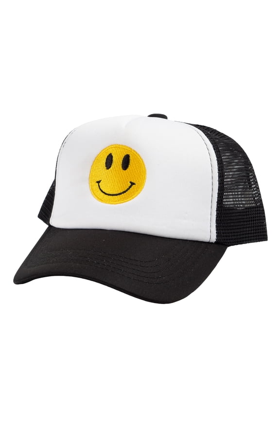 Top Headwear Youth Unisex Kids Snapback Smile Trucker Cap, Black/White