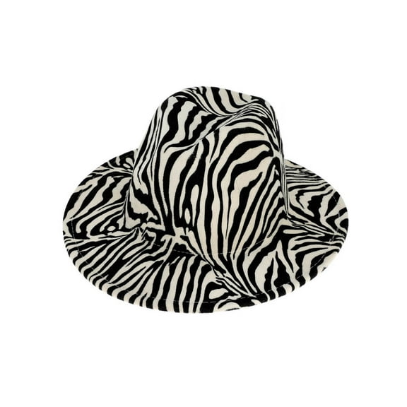 Top Headwear Zebra Pattern Wide Brim Felt Fedora Panama Hat, Beige