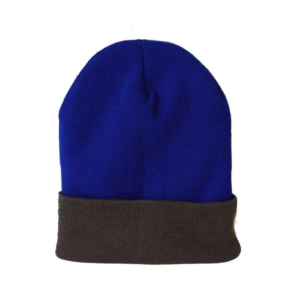 Top Headwear's Winter Cuffed Beanie Cap Two Toned - Blue Grey