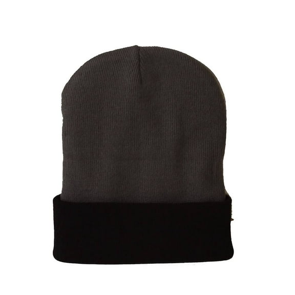 Top Headwear's Winter Cuffed Beanie Cap Two Toned - Grey Black