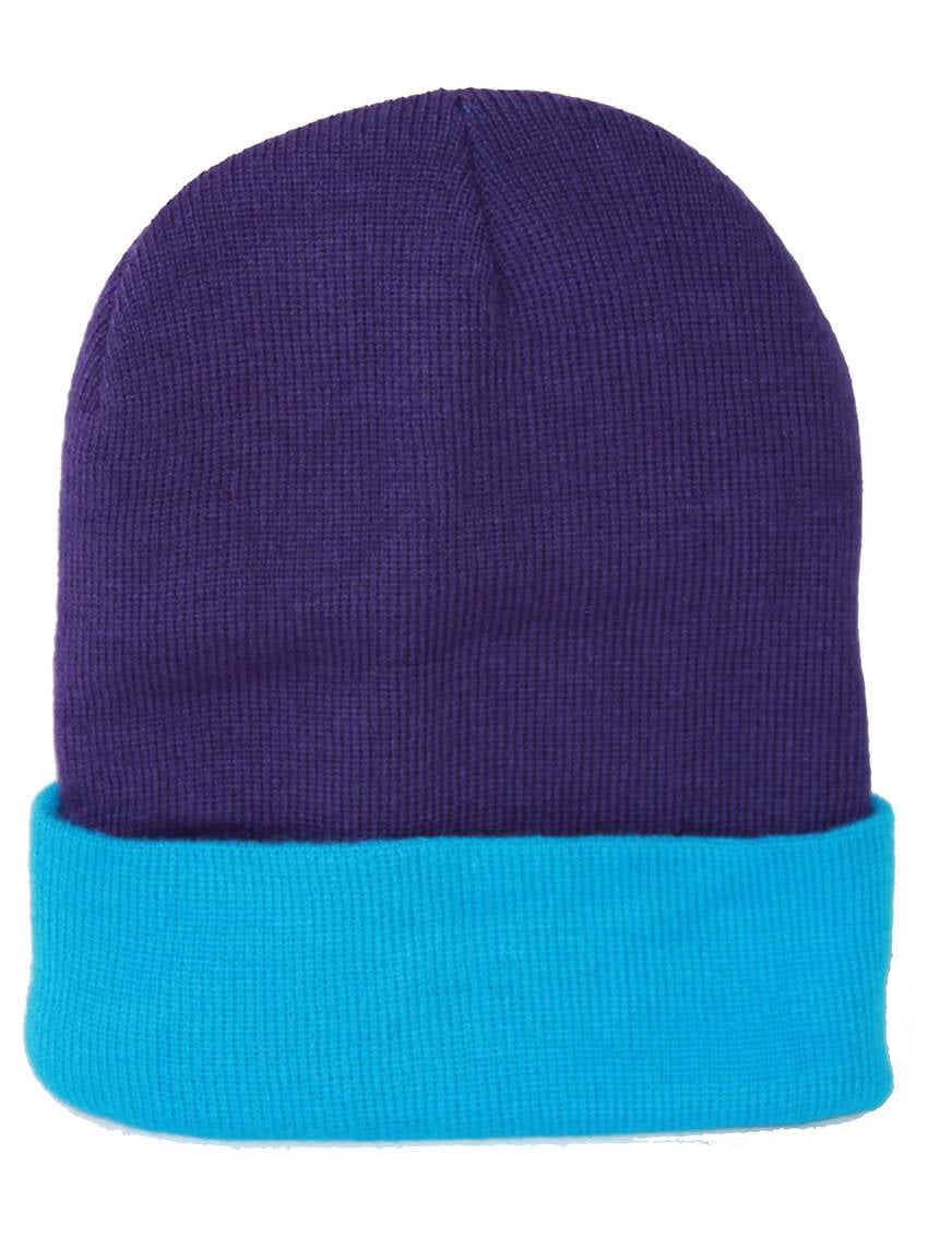 Teal Purple Stocking Cap Top Headwear's Winter Cuffed Beanie Cap