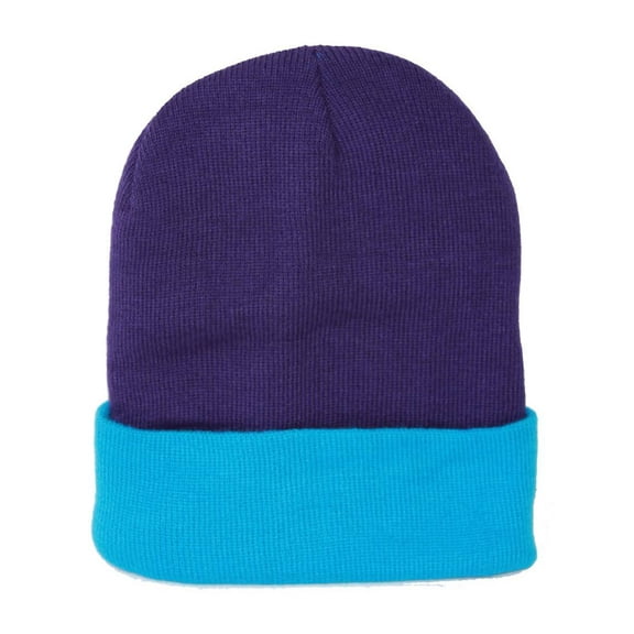 Top Headwear's Winter Cuffed Beanie Cap Two Toned - Purple Teal