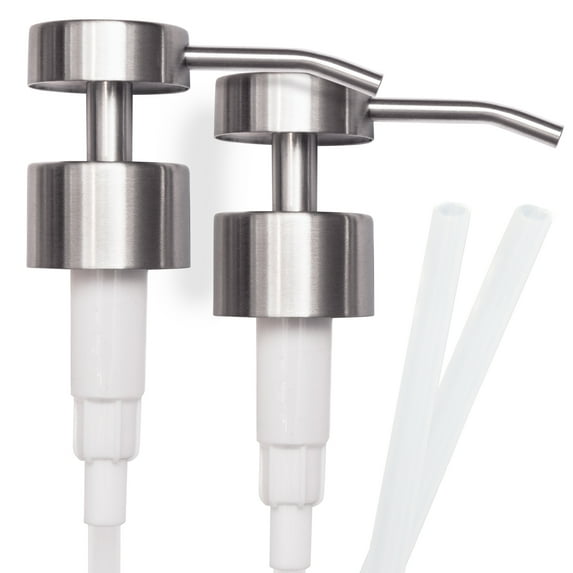 Top Home Store Elegant Flat Top Stainless Steel Soap and Lotion Dispenser Pumps (Brushed Nickel, 2 Pack)